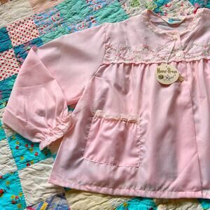 Vintage 50s/60s DEADSTOCK Pink Ruffled + Embroidered Bed Jacket Top M